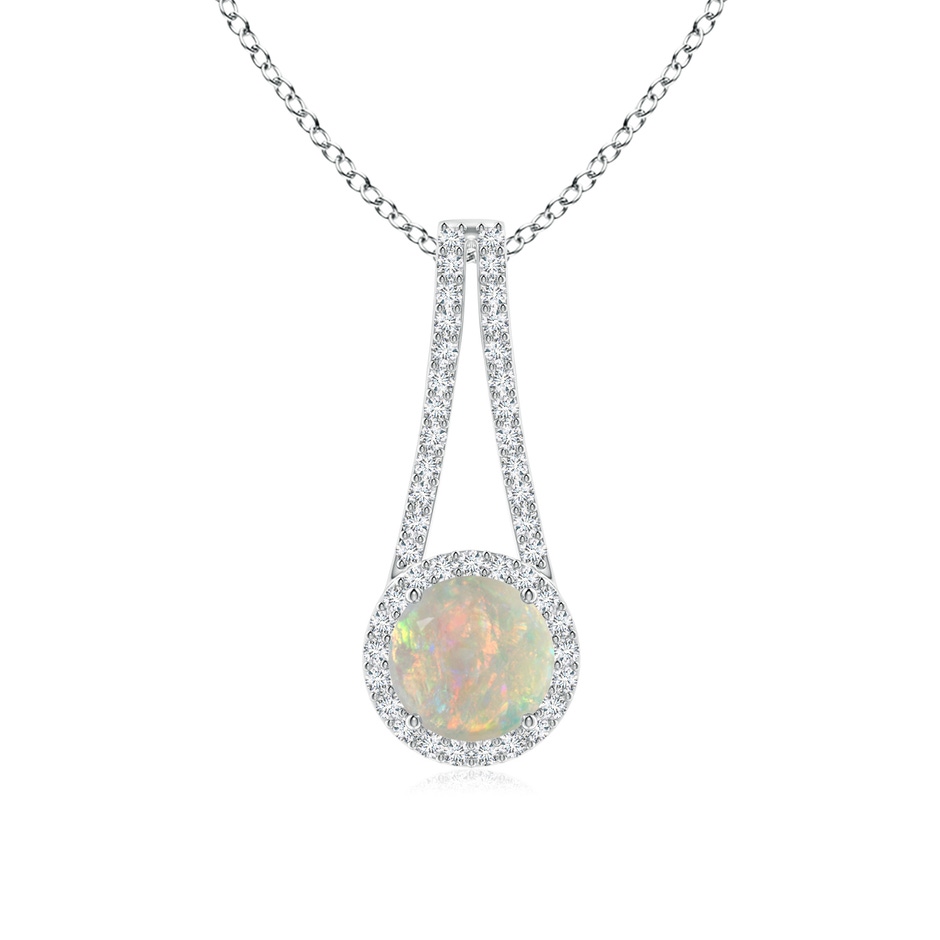 7mm AAAA Opal and Diamond Halo Inverted V-Bale Pendant in P950 Platinum 
