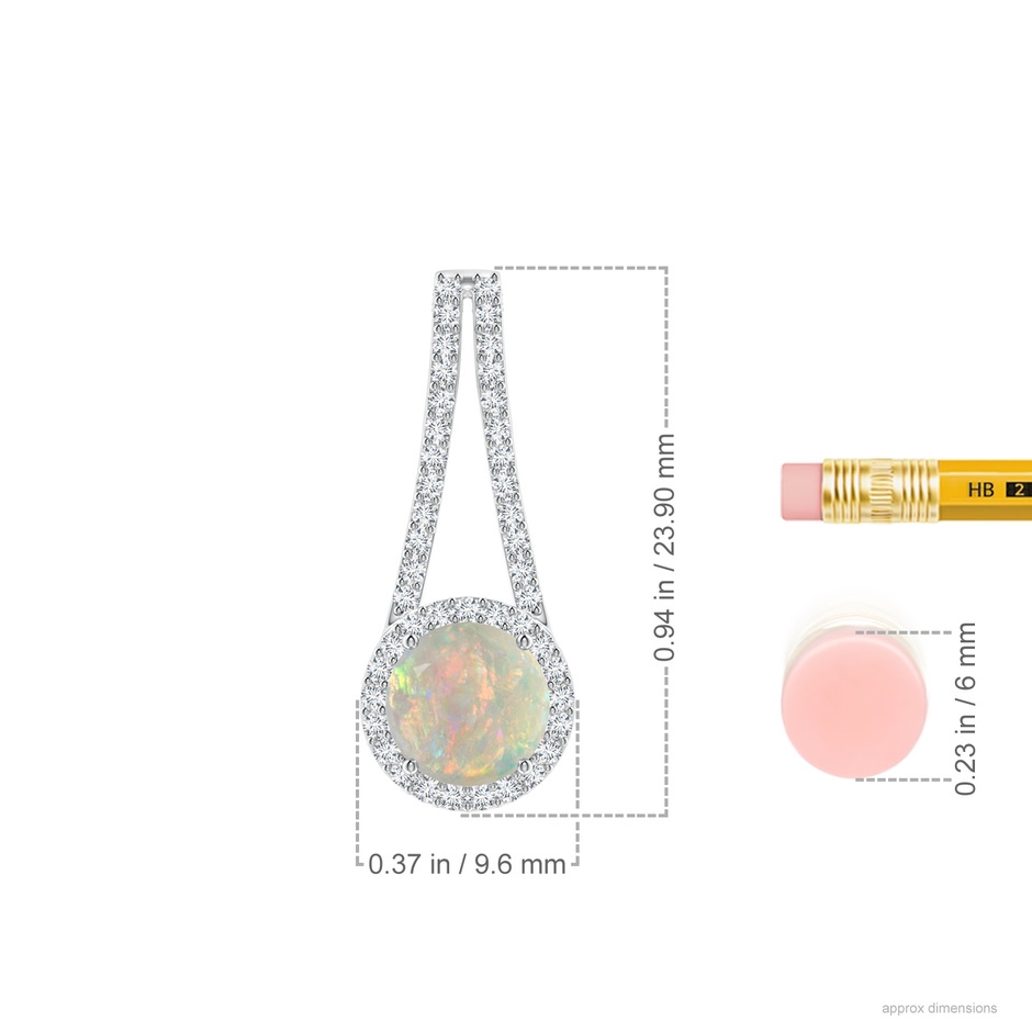 7mm AAAA Opal and Diamond Halo Inverted V-Bale Pendant in P950 Platinum ruler
