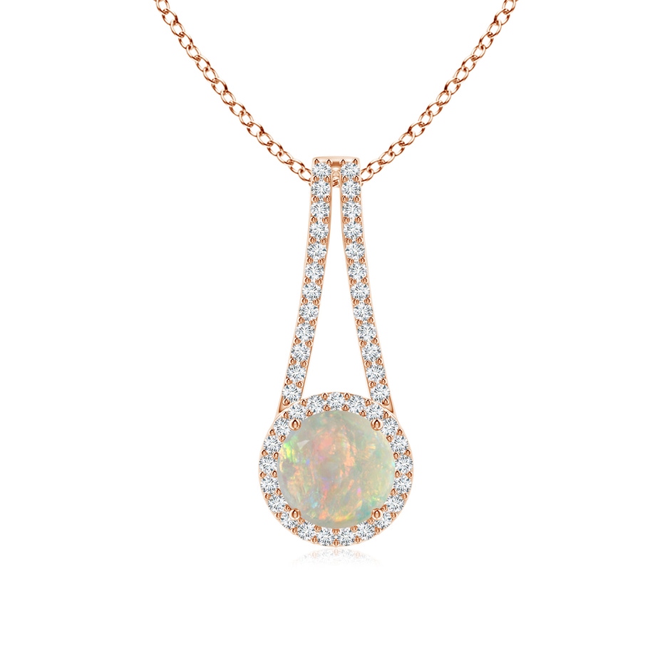 7mm AAAA Opal and Diamond Halo Inverted V-Bale Pendant in Rose Gold 