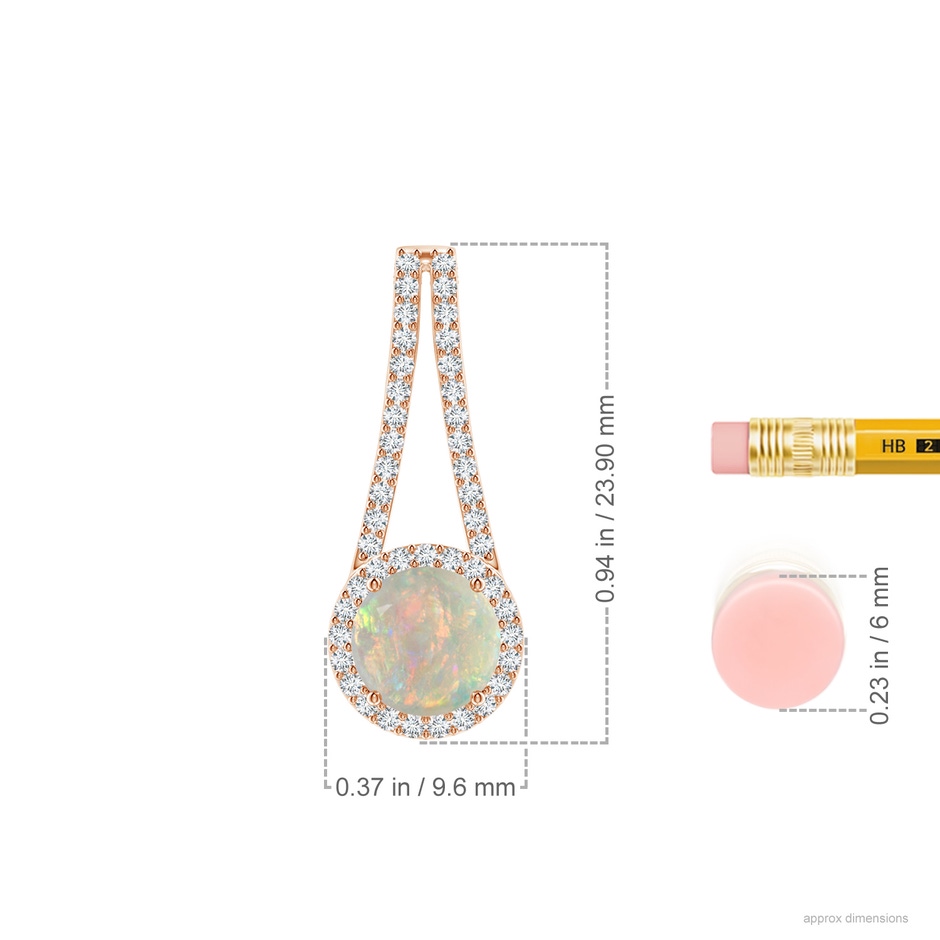 7mm AAAA Opal and Diamond Halo Inverted V-Bale Pendant in Rose Gold ruler