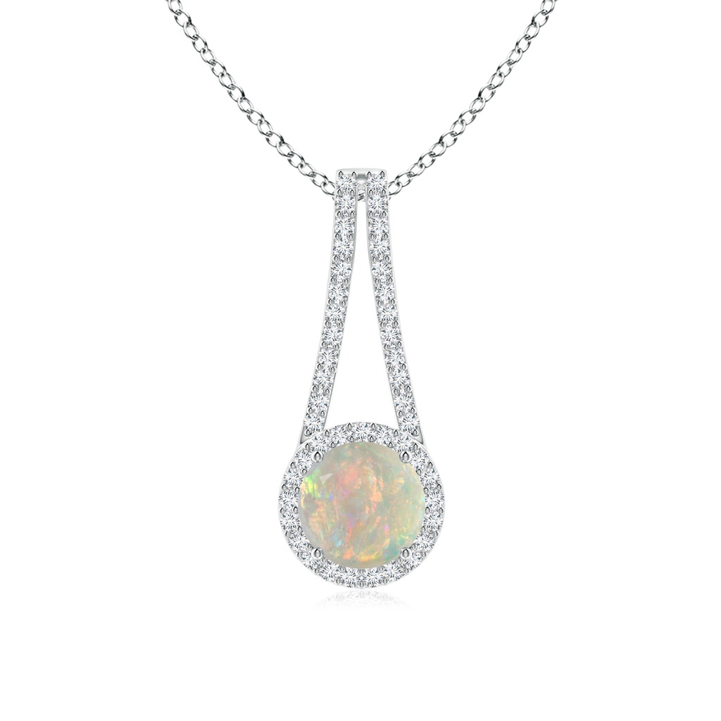 7mm AAAA Opal and Diamond Halo Inverted V-Bale Pendant in White Gold