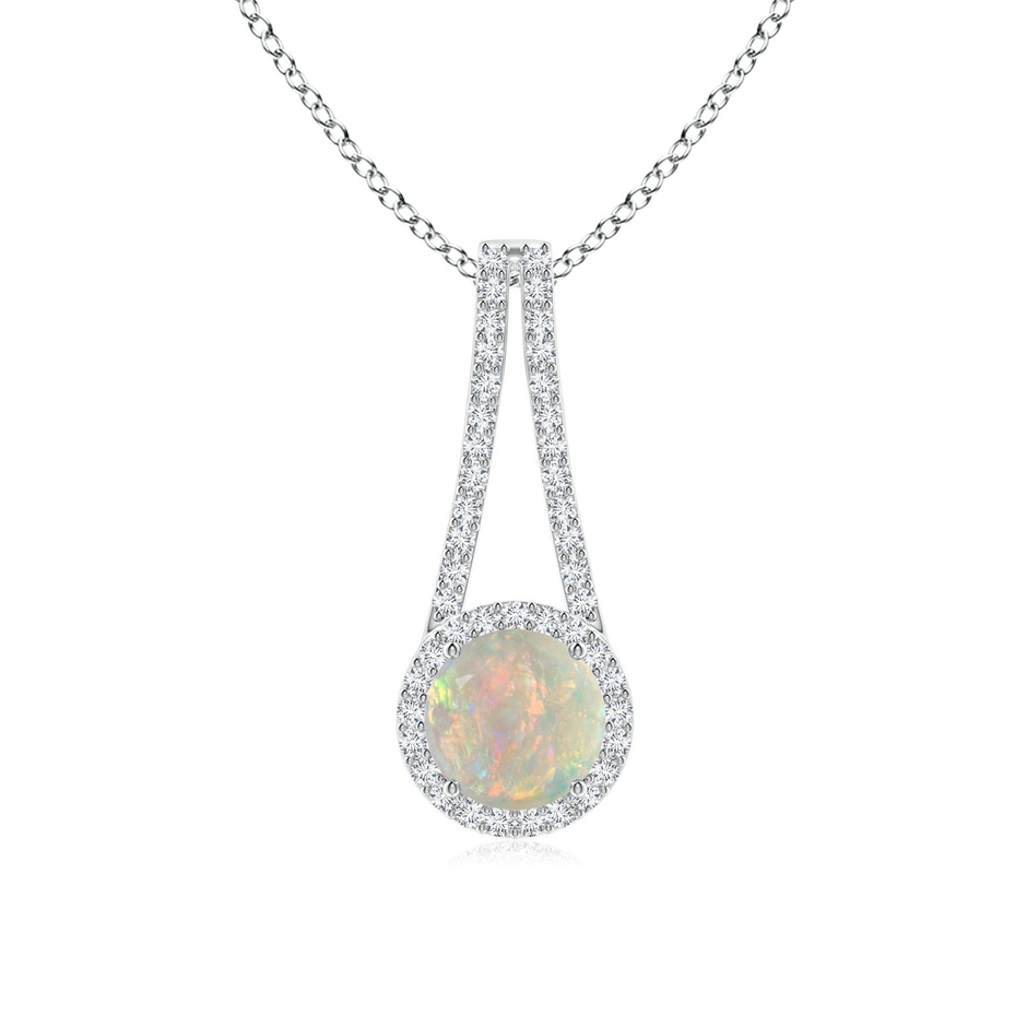 7mm AAAA Opal and Diamond Halo Inverted V-Bale Pendant in White Gold 