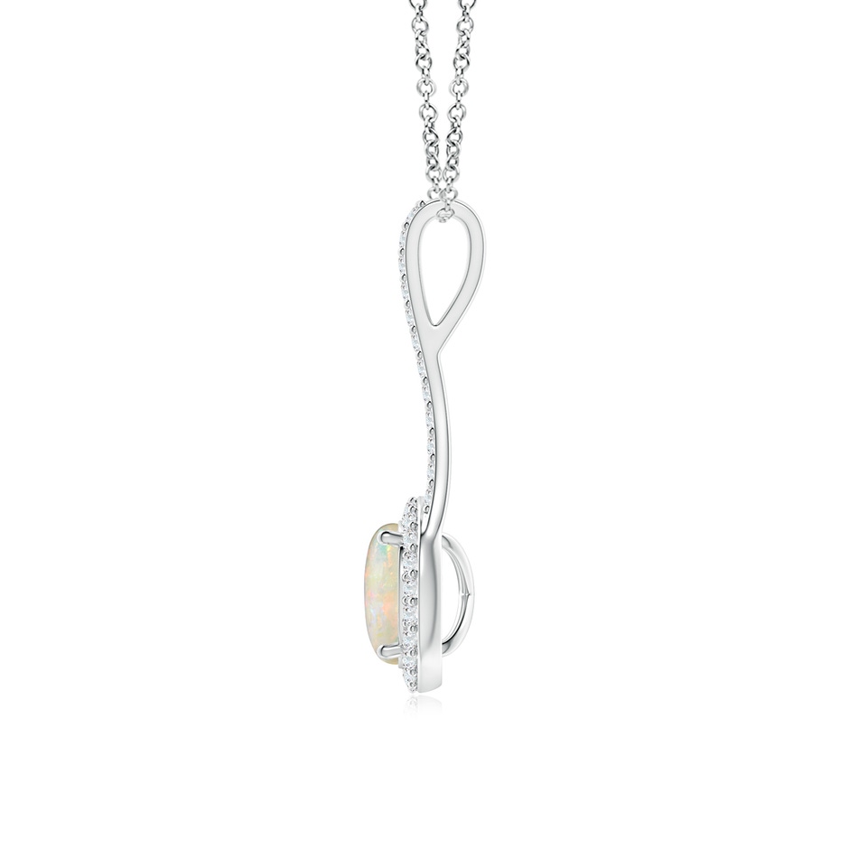 7mm AAAA Opal and Diamond Halo Inverted V-Bale Pendant in White Gold side1