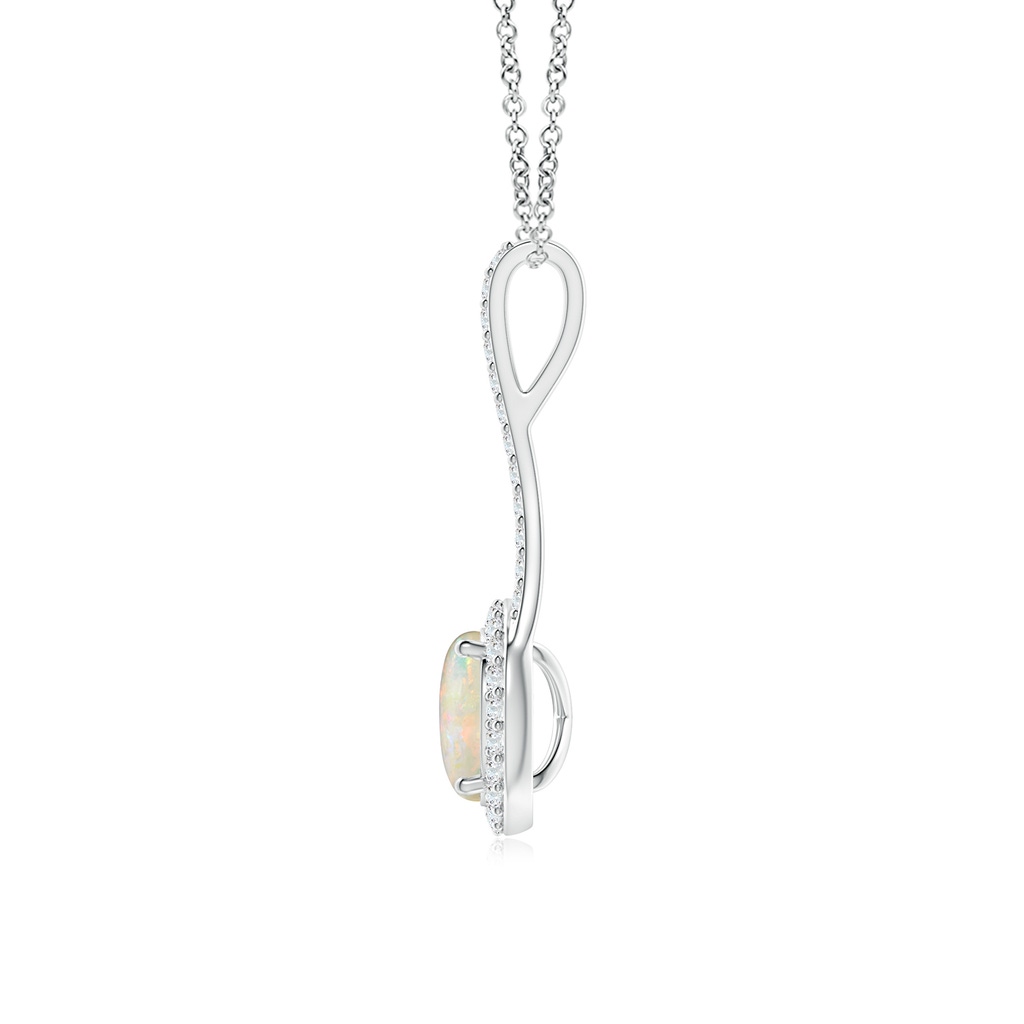 7mm AAAA Opal and Diamond Halo Inverted V-Bale Pendant in White Gold - side 199