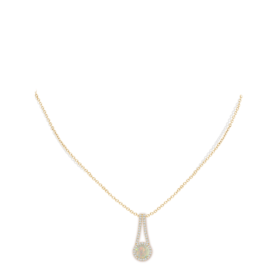 7mm AAAA Opal and Diamond Halo Inverted V-Bale Pendant in Yellow Gold pen
