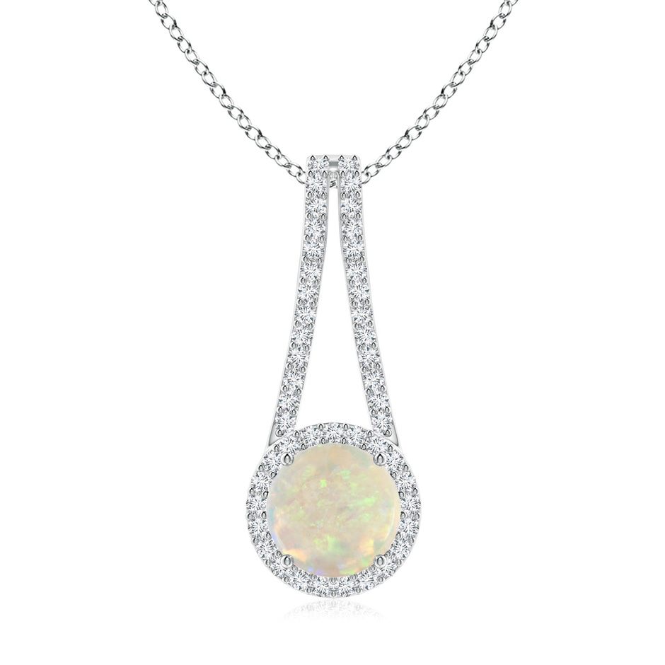 8mm AAA Opal and Diamond Halo Inverted V-Bale Pendant in White Gold 