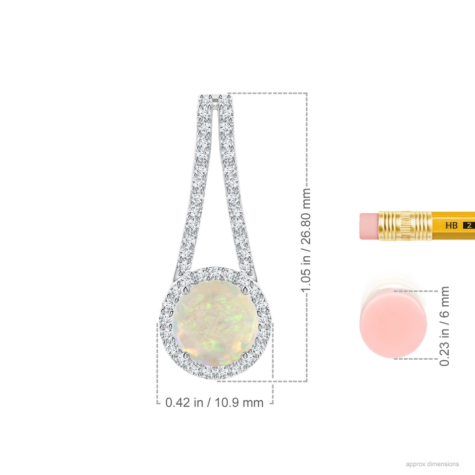 8mm AAA Opal and Diamond Halo Inverted V-Bale Pendant in White Gold ruler