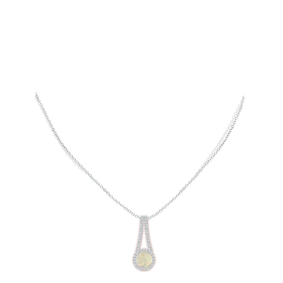 8mm AAA Opal and Diamond Halo Inverted V-Bale Pendant in White Gold pen