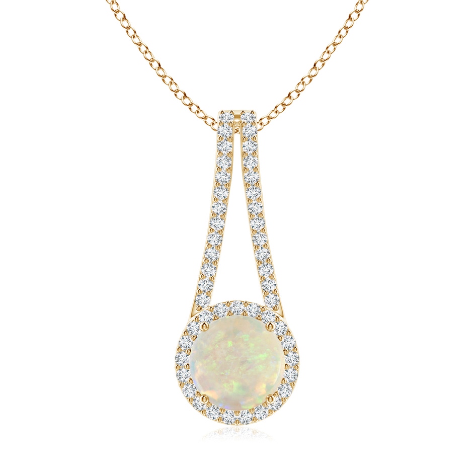 8mm AAA Opal and Diamond Halo Inverted V-Bale Pendant in Yellow Gold 