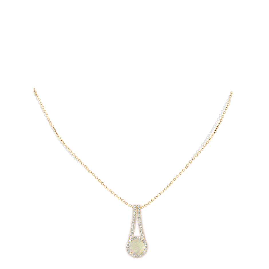 8mm AAA Opal and Diamond Halo Inverted V-Bale Pendant in Yellow Gold pen