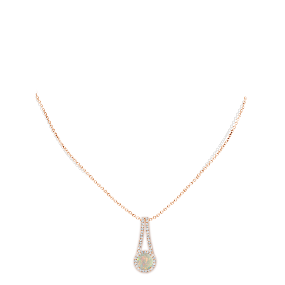 8mm AAAA Opal and Diamond Halo Inverted V-Bale Pendant in 18K Rose Gold pen