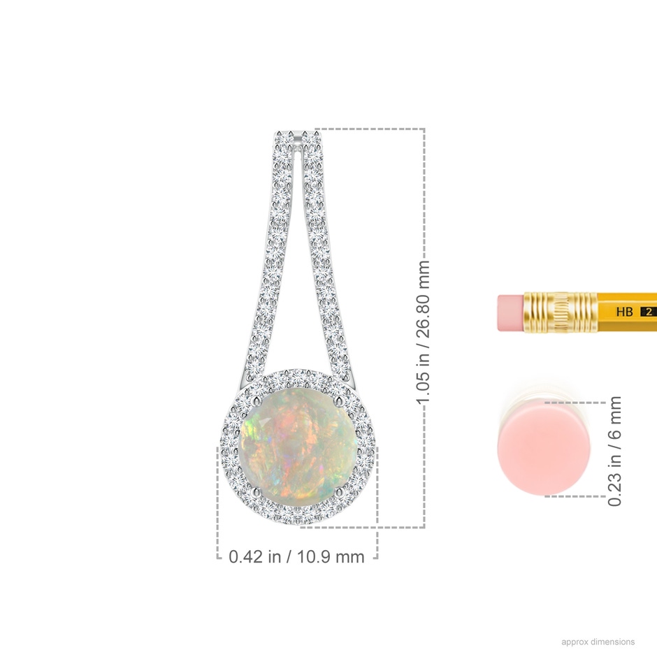 8mm AAAA Opal and Diamond Halo Inverted V-Bale Pendant in P950 Platinum ruler
