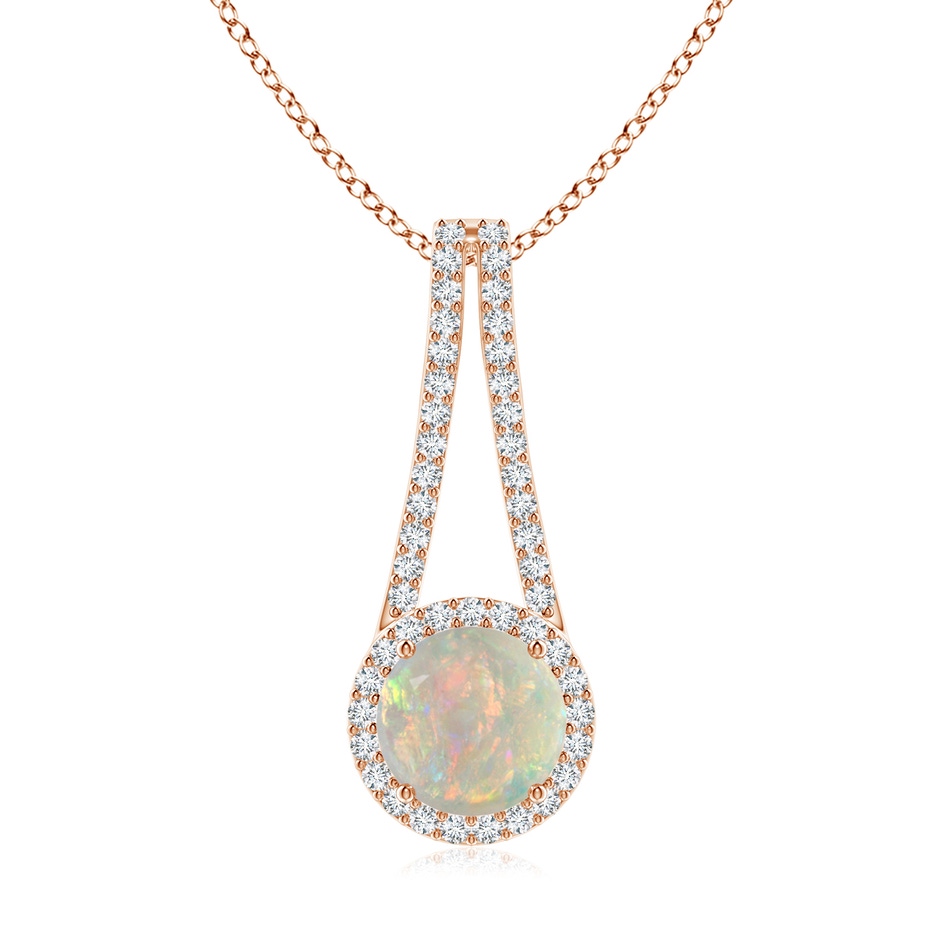 8mm AAAA Opal and Diamond Halo Inverted V-Bale Pendant in Rose Gold 