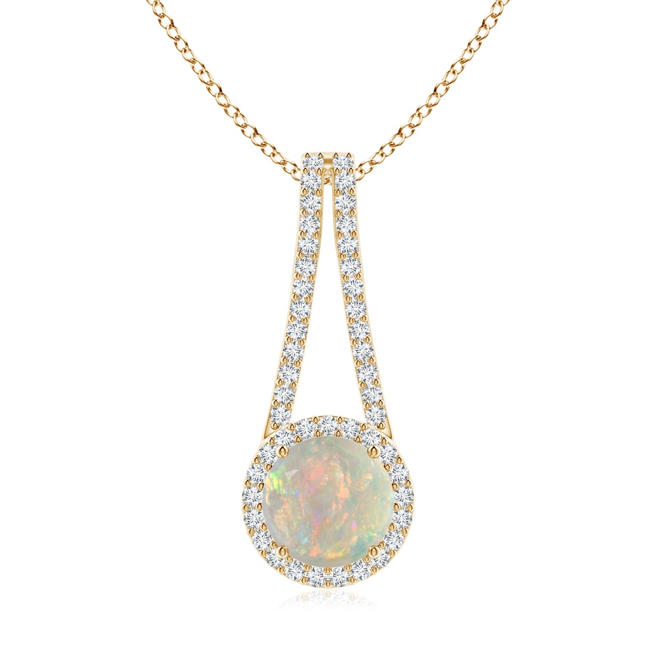 8mm AAAA Opal and Diamond Halo Inverted V-Bale Pendant in Yellow Gold 