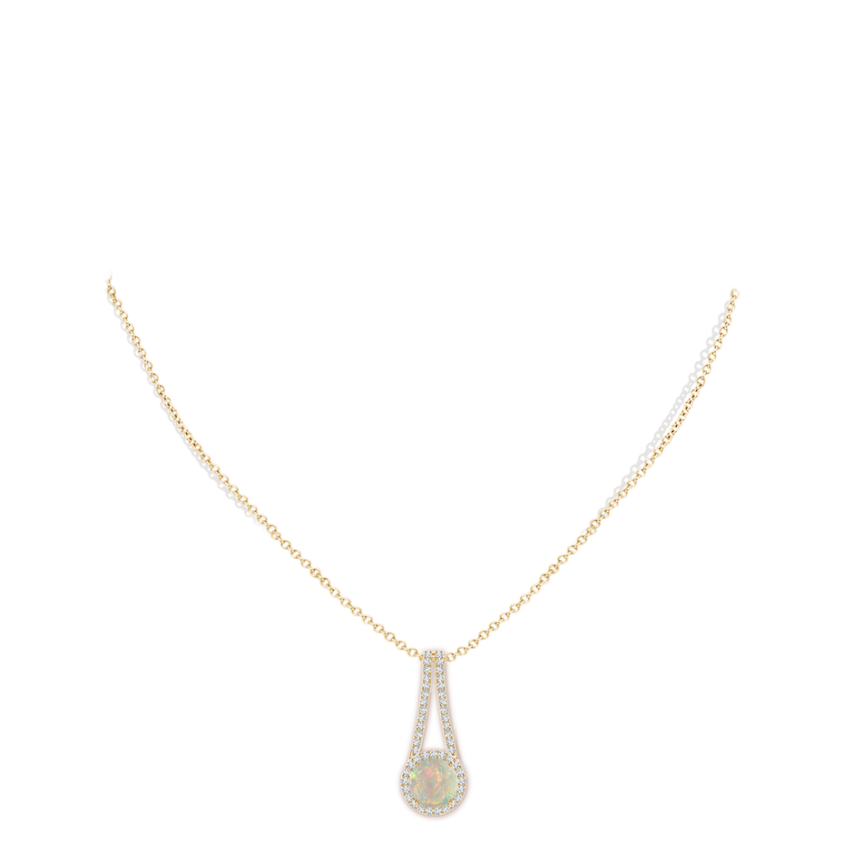 8mm AAAA Opal and Diamond Halo Inverted V-Bale Pendant in Yellow Gold pen