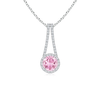 6mm A Pink Tourmaline and Diamond Halo Inverted V-Bale Pendant in P950 Platinum