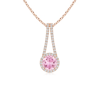 6mm A Pink Tourmaline and Diamond Halo Inverted V-Bale Pendant in Rose Gold