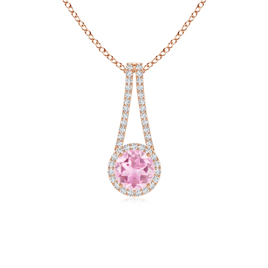 6mm A Pink Tourmaline and Diamond Halo Inverted V-Bale Pendant in Rose Gold 