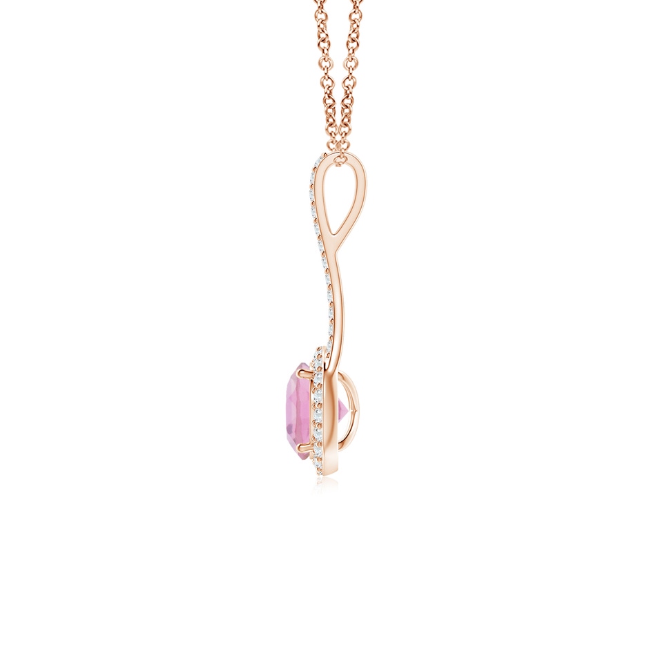 6mm A Pink Tourmaline and Diamond Halo Inverted V-Bale Pendant in Rose Gold side 1