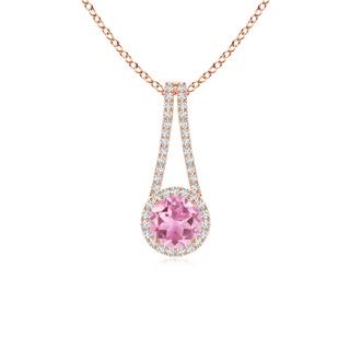 6mm AA Pink Tourmaline and Diamond Halo Inverted V-Bale Pendant in 10K Rose Gold