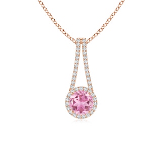 6mm AA Pink Tourmaline and Diamond Halo Inverted V-Bale Pendant in Rose Gold