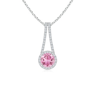 6mm AA Pink Tourmaline and Diamond Halo Inverted V-Bale Pendant in White Gold