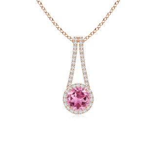 6mm AAA Pink Tourmaline and Diamond Halo Inverted V-Bale Pendant in 10K Rose Gold