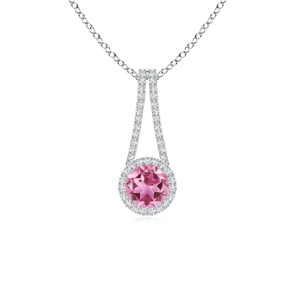 6mm AAA Pink Tourmaline and Diamond Halo Inverted V-Bale Pendant in P950 Platinum