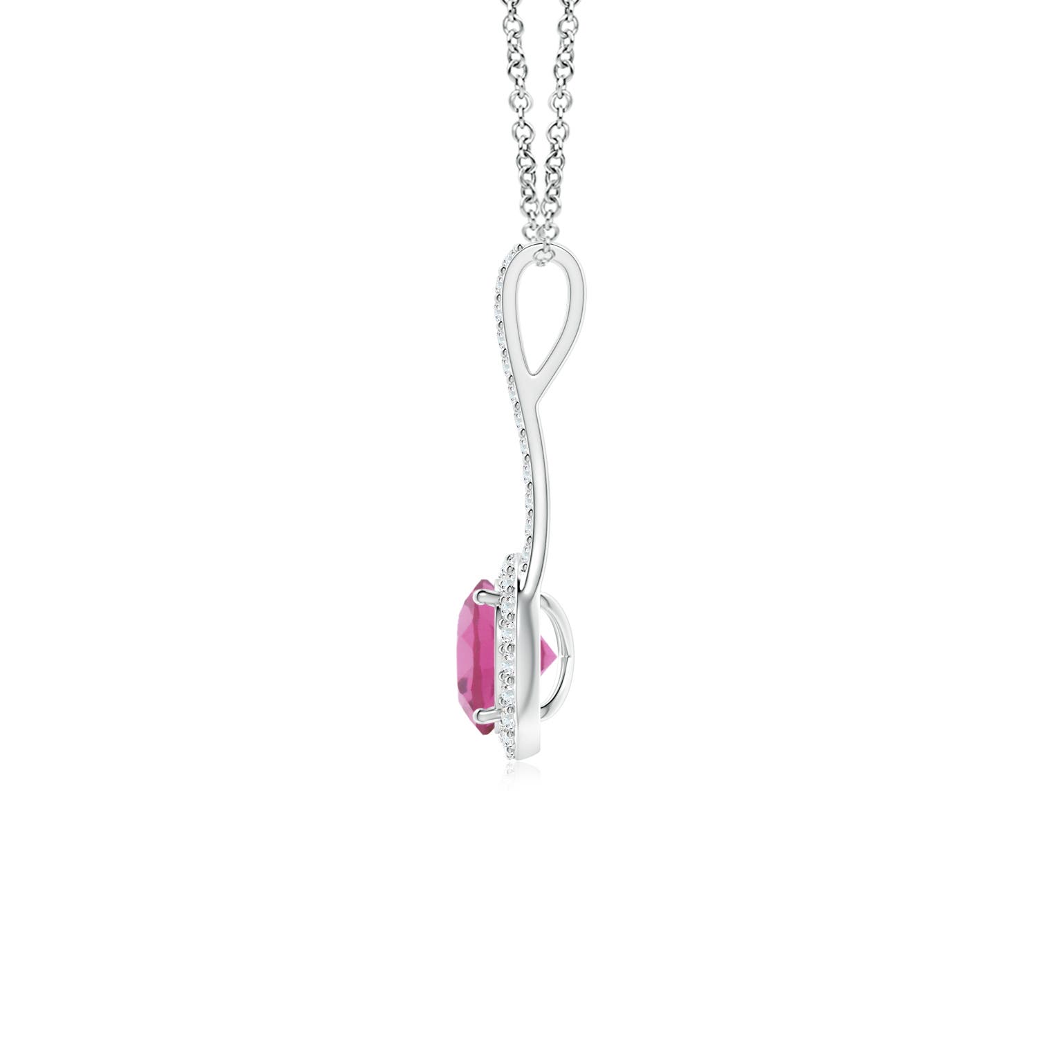 6mm AAA Pink Tourmaline and Diamond Halo Inverted V-Bale Pendant in P950 Platinum - side 1