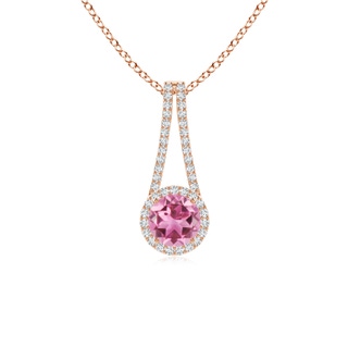 6mm AAA Pink Tourmaline and Diamond Halo Inverted V-Bale Pendant in Rose Gold