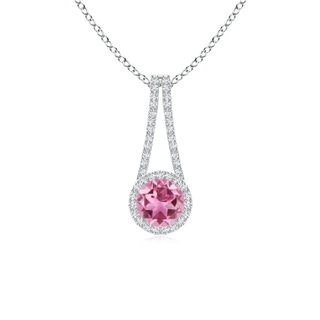 6mm AAA Pink Tourmaline and Diamond Halo Inverted V-Bale Pendant in White Gold