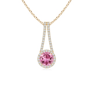 6mm AAA Pink Tourmaline and Diamond Halo Inverted V-Bale Pendant in Yellow Gold