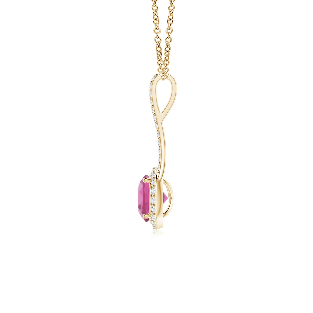 6mm AAA Pink Tourmaline and Diamond Halo Inverted V-Bale Pendant in Yellow Gold Side 1