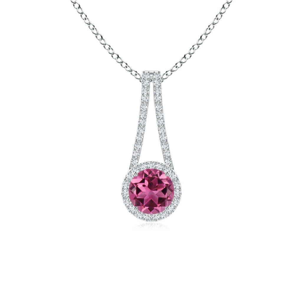 6mm AAAA Pink Tourmaline and Diamond Halo Inverted V-Bale Pendant in P950 Platinum
