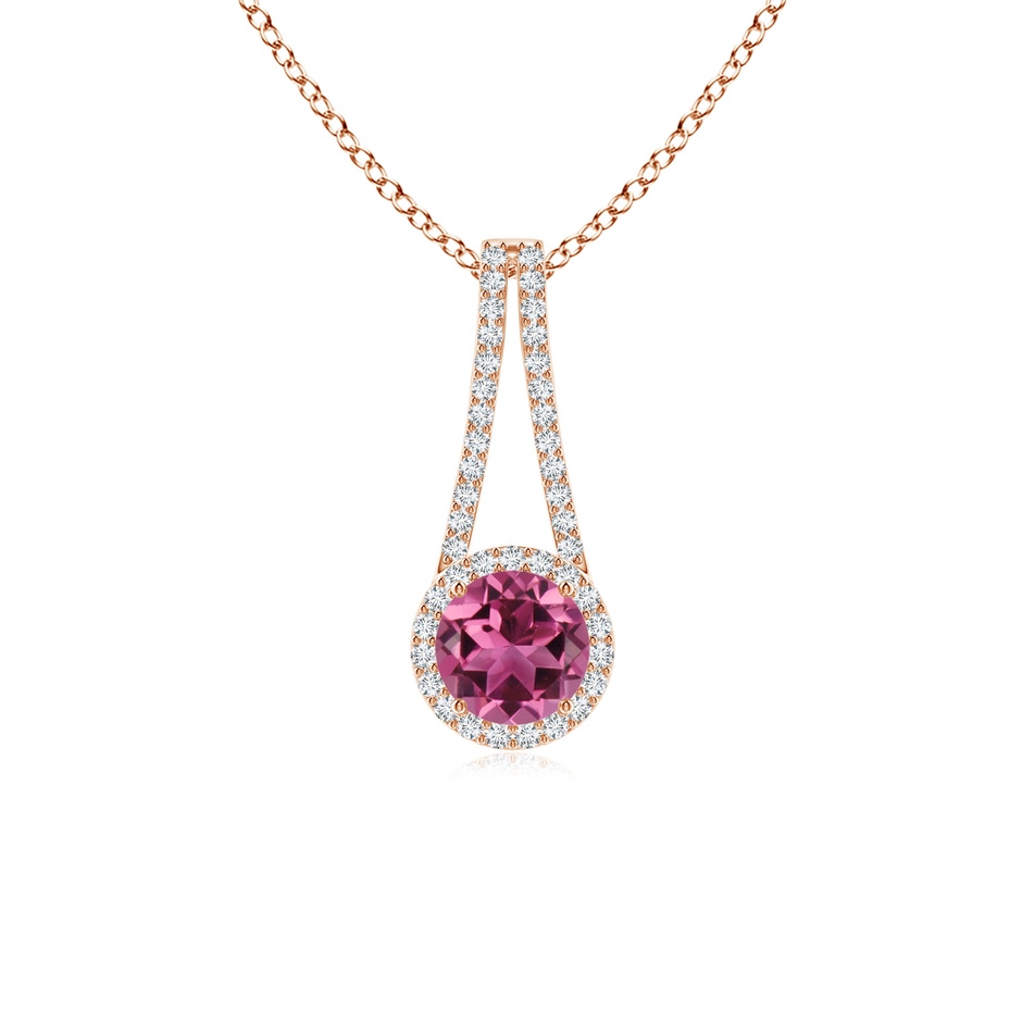 6mm AAAA Pink Tourmaline and Diamond Halo Inverted V-Bale Pendant in Rose Gold 