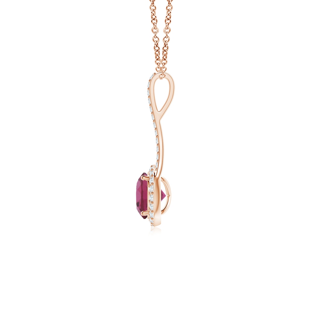 6mm AAAA Pink Tourmaline and Diamond Halo Inverted V-Bale Pendant in Rose Gold Side 1