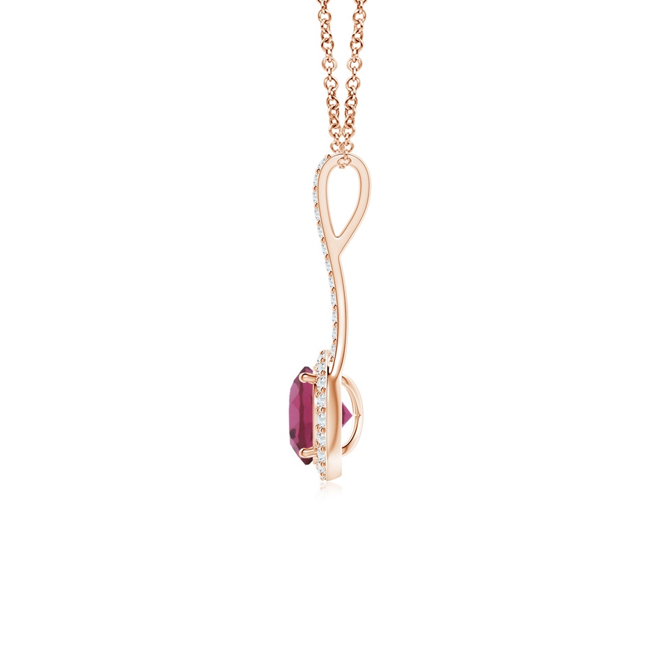 6mm AAAA Pink Tourmaline and Diamond Halo Inverted V-Bale Pendant in Rose Gold side 1