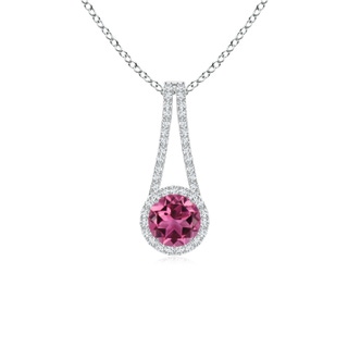 6mm AAAA Pink Tourmaline and Diamond Halo Inverted V-Bale Pendant in White Gold