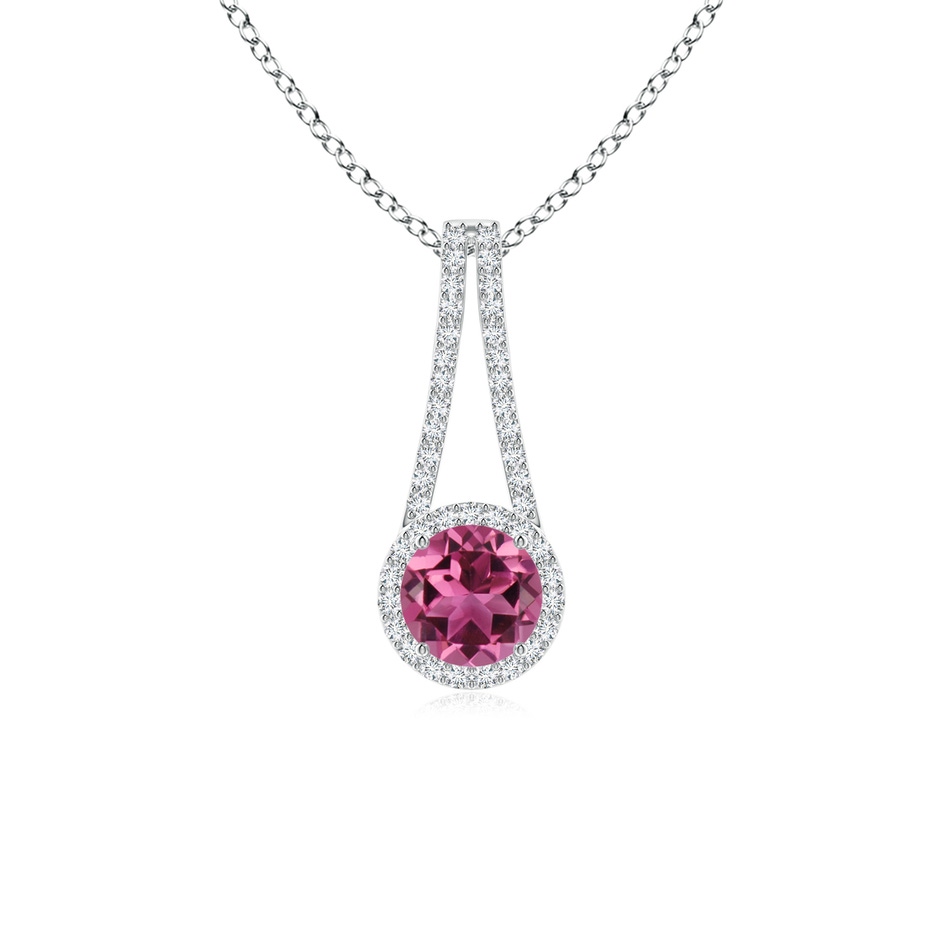 6mm AAAA Pink Tourmaline and Diamond Halo Inverted V-Bale Pendant in White Gold 