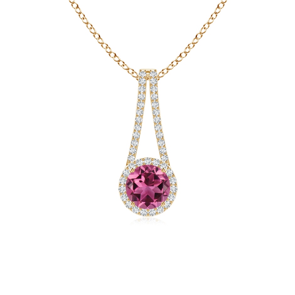 6mm AAAA Pink Tourmaline and Diamond Halo Inverted V-Bale Pendant in Yellow Gold 
