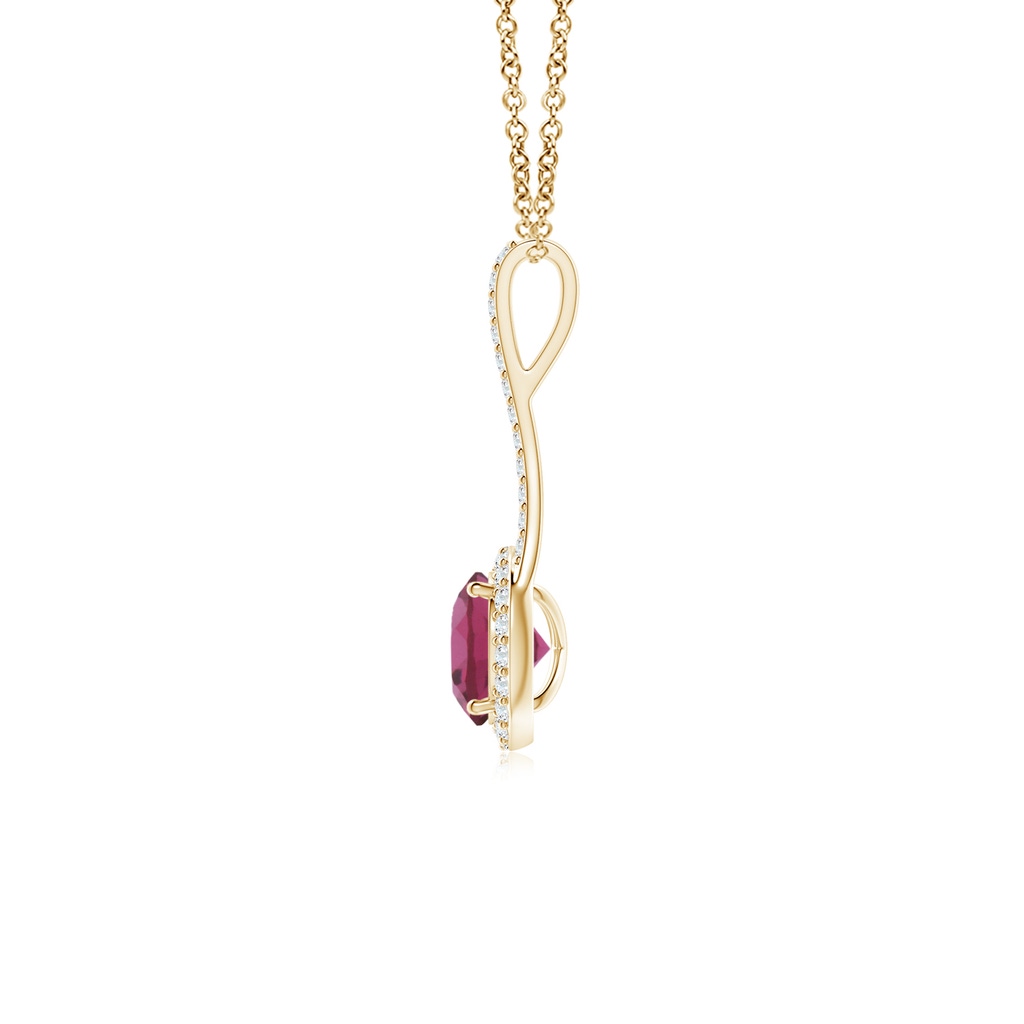 6mm AAAA Pink Tourmaline and Diamond Halo Inverted V-Bale Pendant in Yellow Gold Side 1