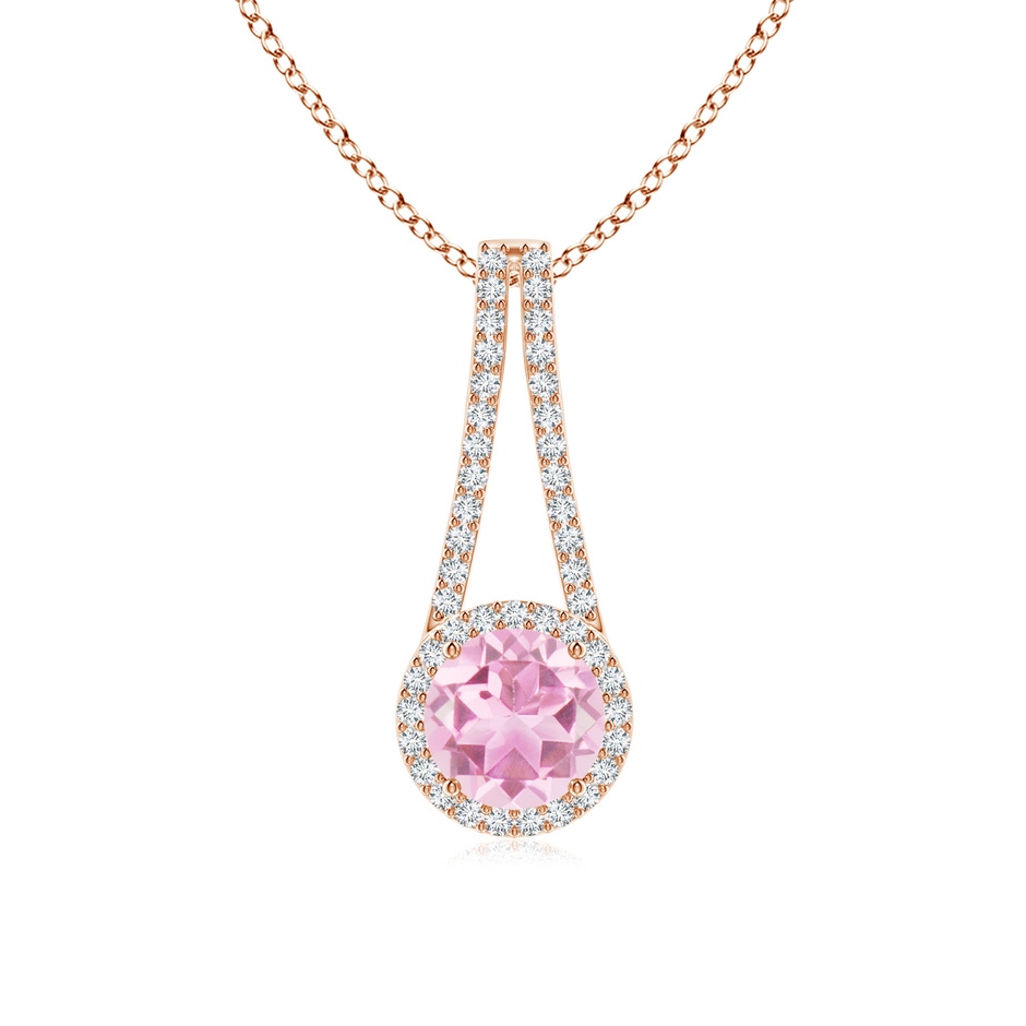 7mm A Pink Tourmaline and Diamond Halo Inverted V-Bale Pendant in Rose Gold 