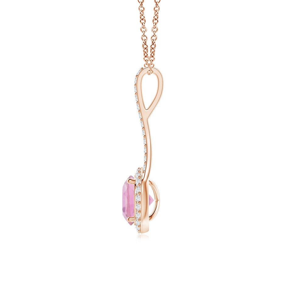 7mm A Pink Tourmaline and Diamond Halo Inverted V-Bale Pendant in Rose Gold side 1