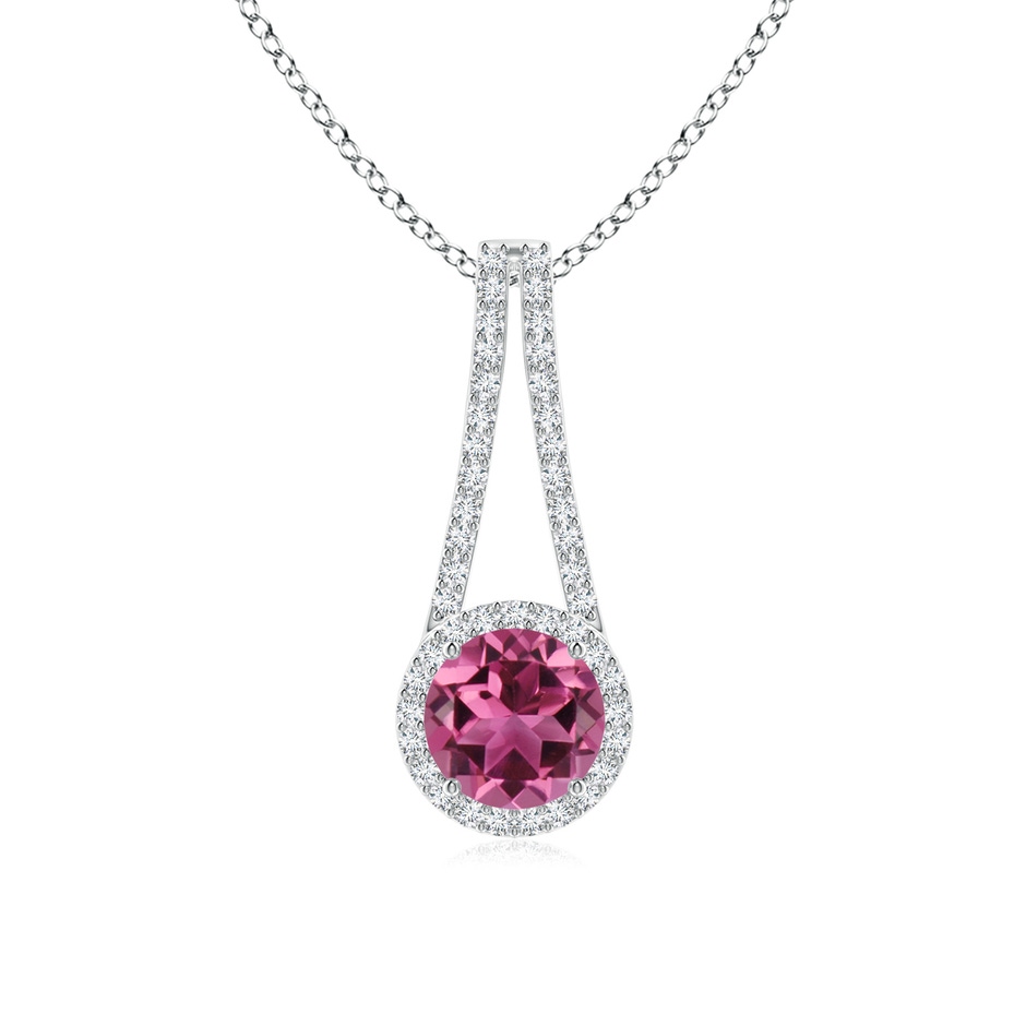 7mm AAAA Pink Tourmaline and Diamond Halo Inverted V-Bale Pendant in P950 Platinum 