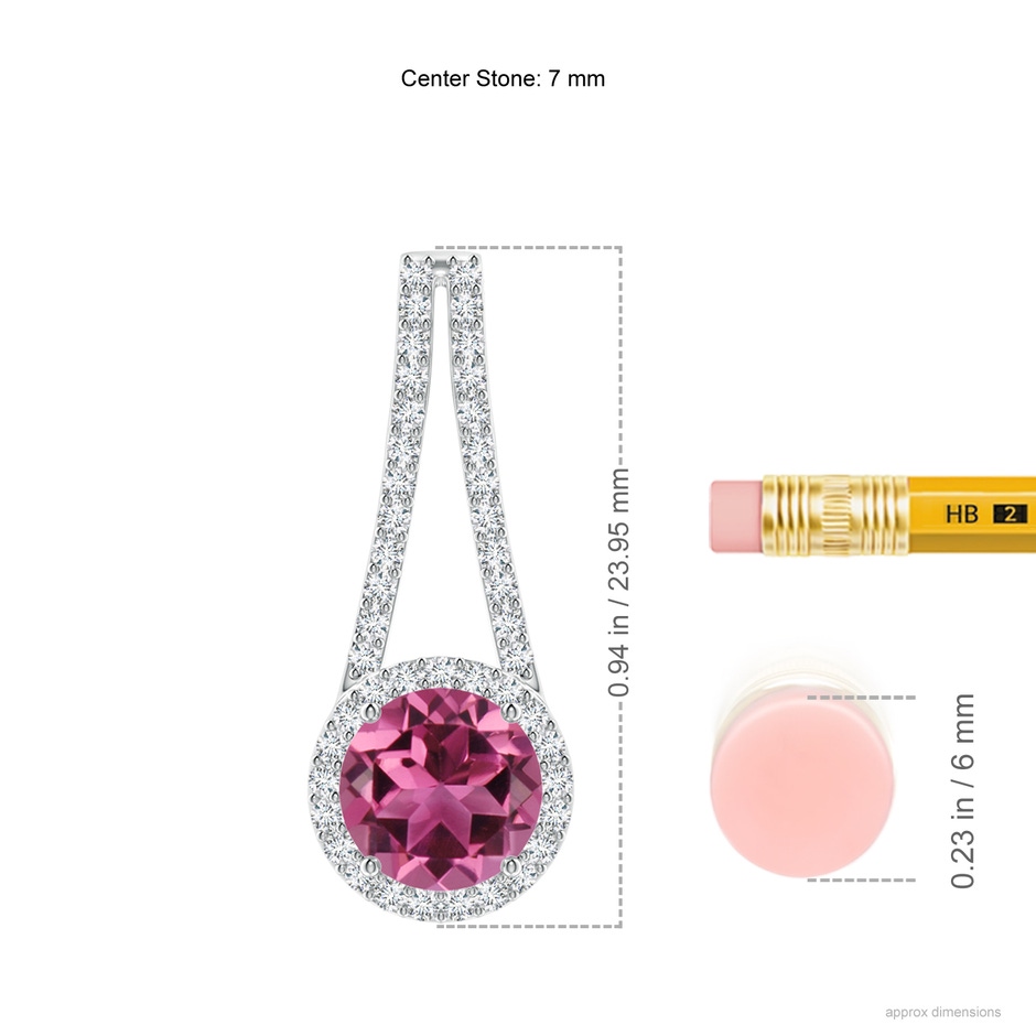 7mm AAAA Pink Tourmaline and Diamond Halo Inverted V-Bale Pendant in P950 Platinum ruler