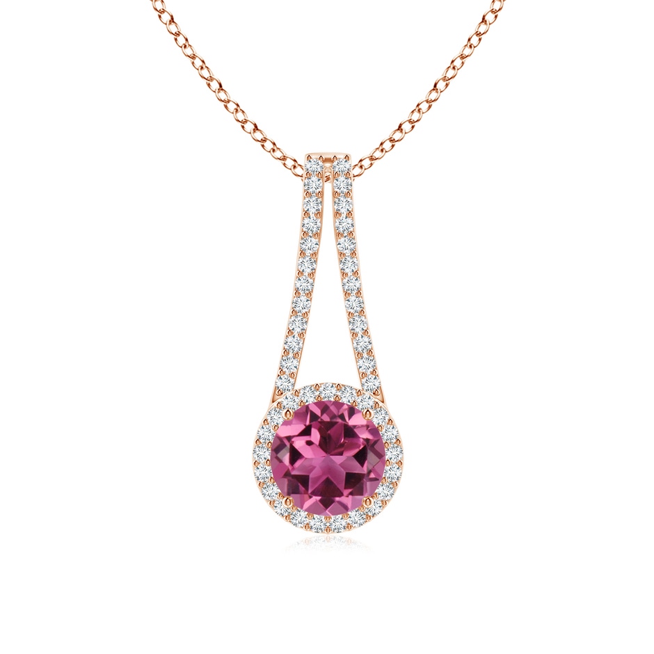 7mm AAAA Pink Tourmaline and Diamond Halo Inverted V-Bale Pendant in Rose Gold 