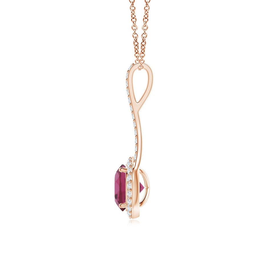 7mm AAAA Pink Tourmaline and Diamond Halo Inverted V-Bale Pendant in Rose Gold side 1
