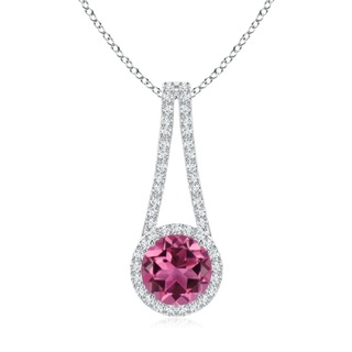 8mm AAAA Pink Tourmaline and Diamond Halo Inverted V-Bale Pendant in P950 Platinum