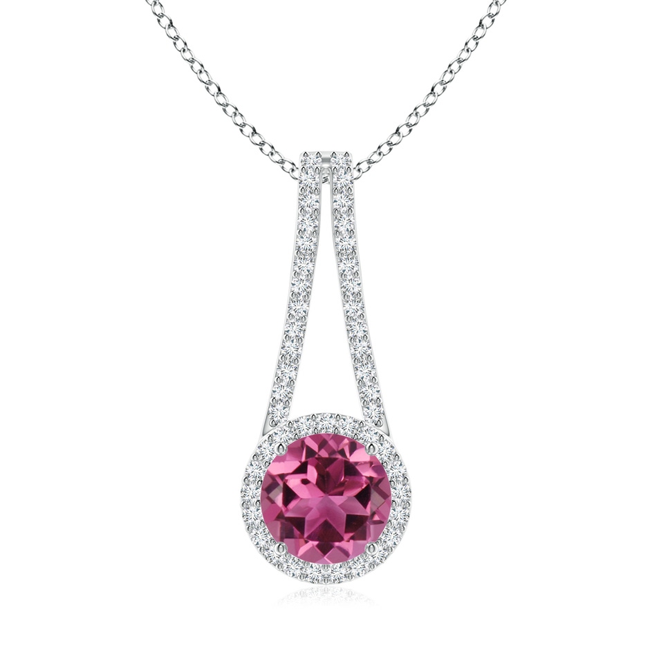 8mm AAAA Pink Tourmaline and Diamond Halo Inverted V-Bale Pendant in White Gold 