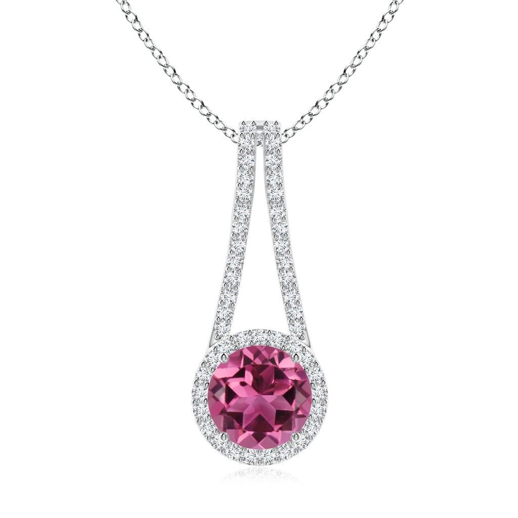 8mm AAAA Pink Tourmaline and Diamond Halo Inverted V-Bale Pendant in White Gold